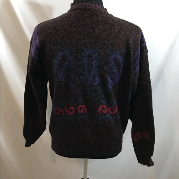 Vtg Adam Sloane Burgundy Crewneck Sweater, Multicolored Design - Men’s Large - Picture 2 of 3
